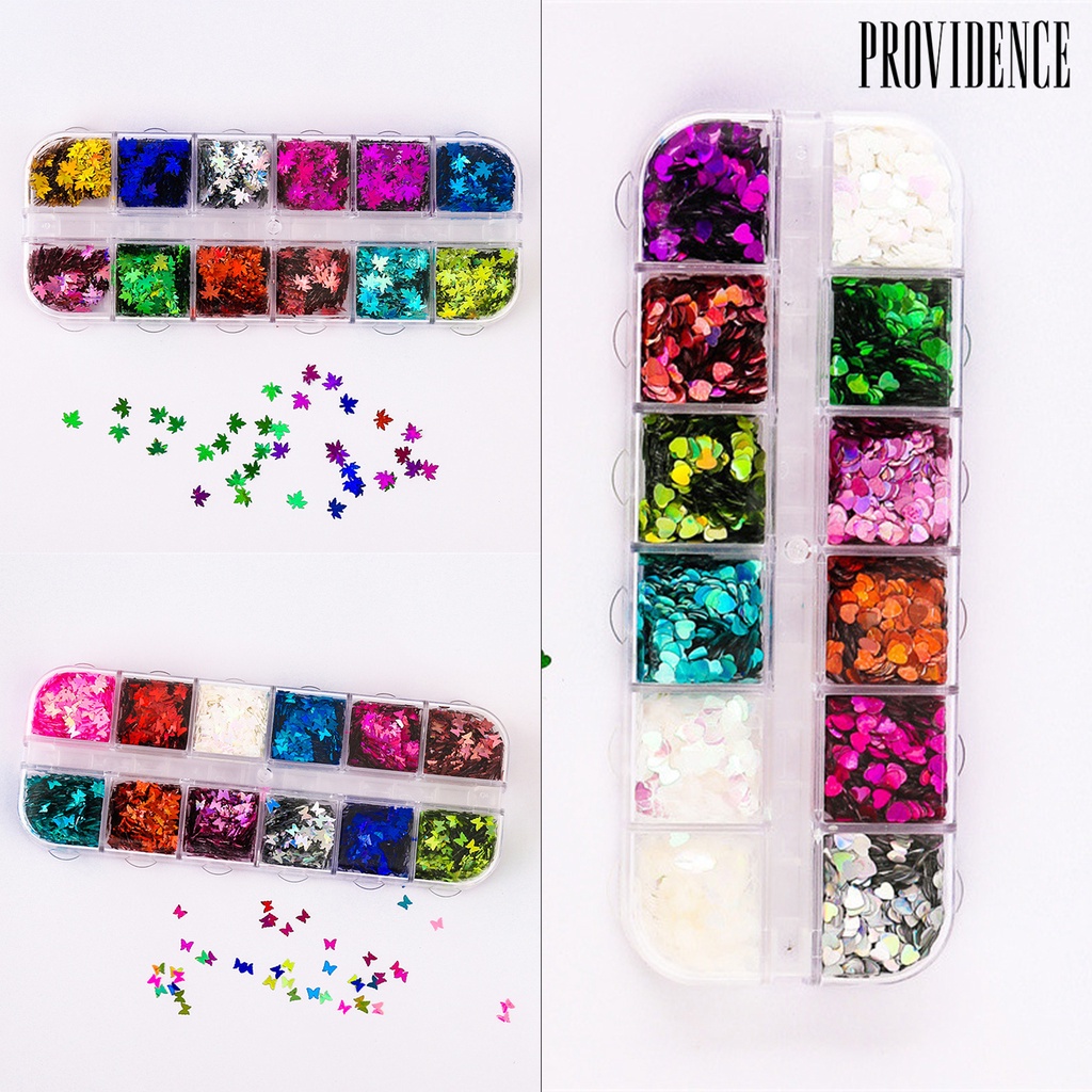 Providence 1 Box Nail Flakes Vibrant Color Temperature Resistance Nails Art Decoration Butterfly Five-pointed Star Holographic Nail Glitter Flakes for Manicure