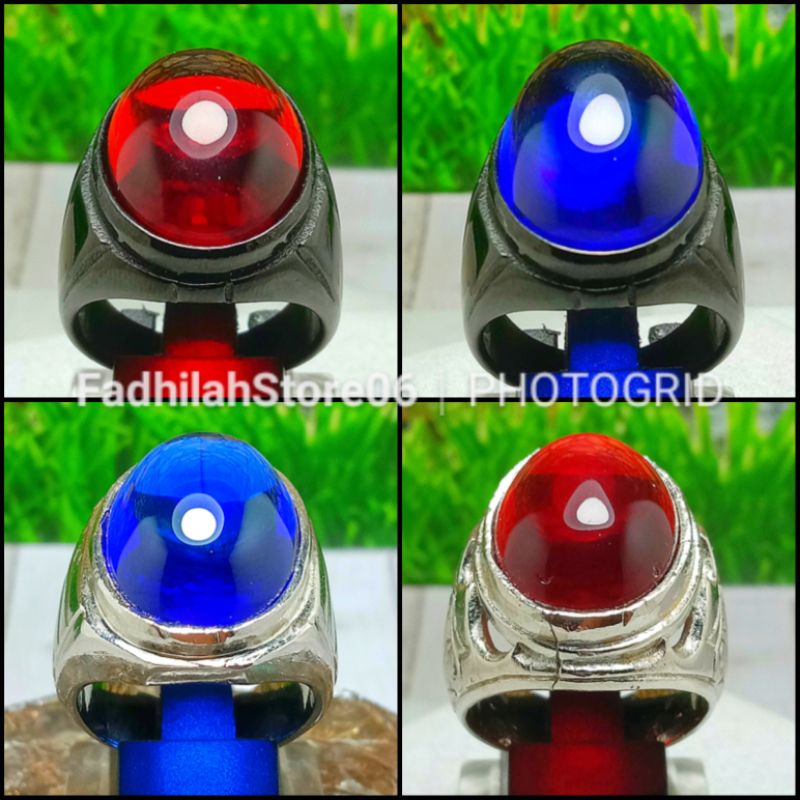 CINCIN TITTANIUM MERAH SIEM BANGKOK & BLUE SHAPPIRE OVAL CRYSTAL ASLI CHATAM SIAP PAKAI