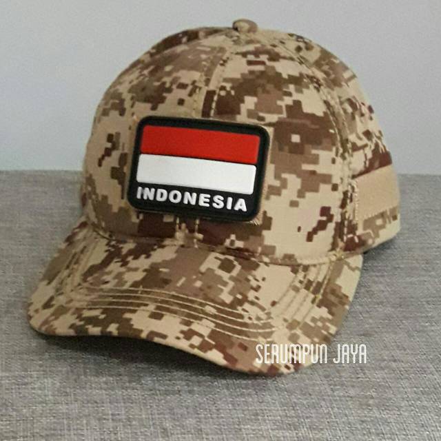 TOPI ARMY VELCRO PREMIUM QUALITY + PATCH BENDERA INDONESIA