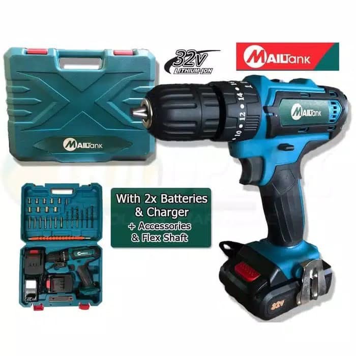 Harga Promo Mailtank Mesin Bor 32V Cordless Drill Bor Baterai Pengeboran Dan Mata Obeng Angin