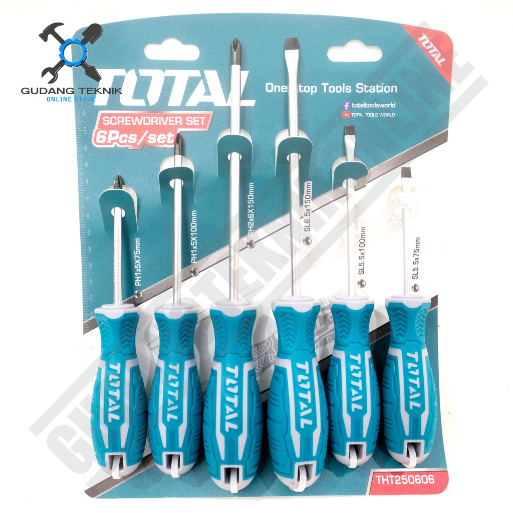 Obeng Set Plus Minus SET 6pcs TOTAL THT250606 / Screwdriver Set 6 Pcs Obeng Kembang Minus TOTAL THT 250606