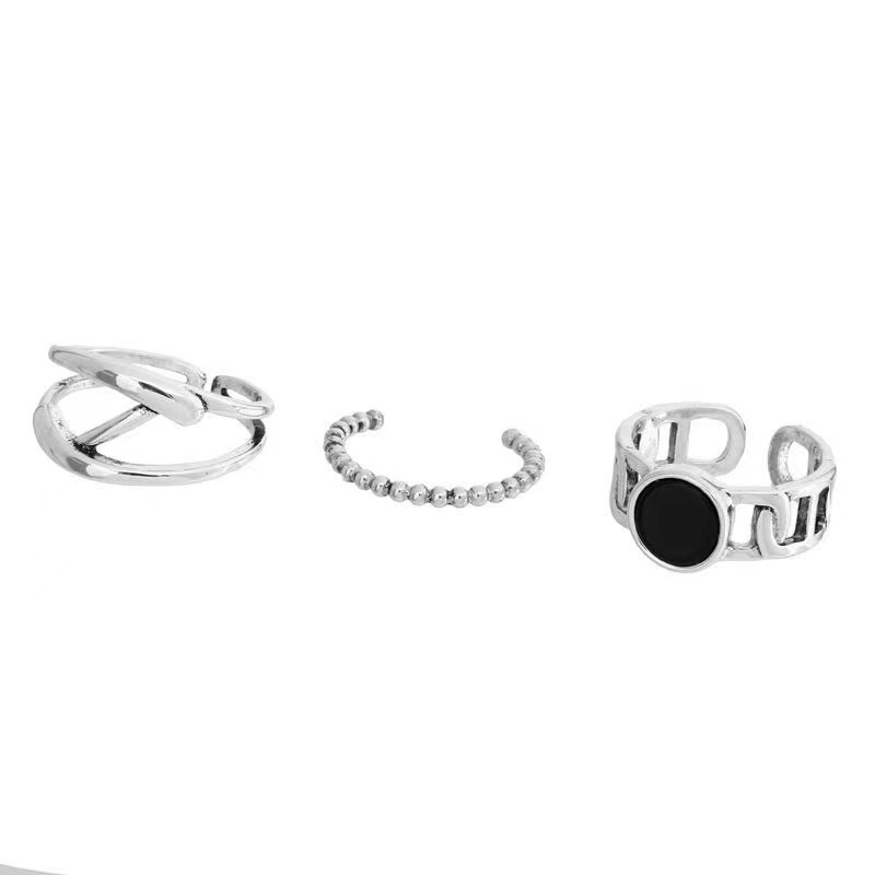 IFYOU 3pcs / Set Cincin Jari Warna Hitam Silver Gaya Retro Korea Untuk Wanita