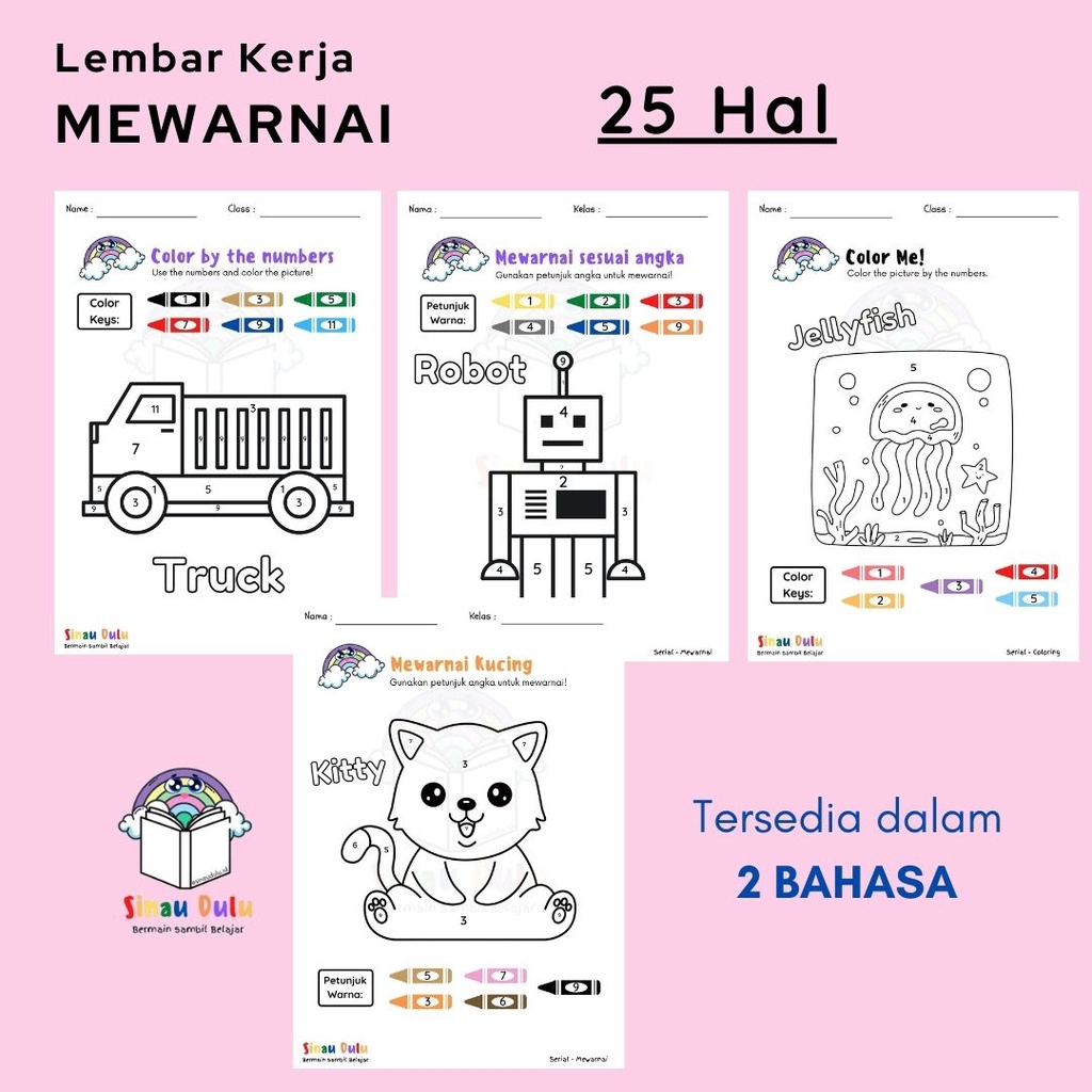 Jual Lembar Kerja (Worksheet) Buku Belajar Mewarnai Anak 2 3 4 5 6