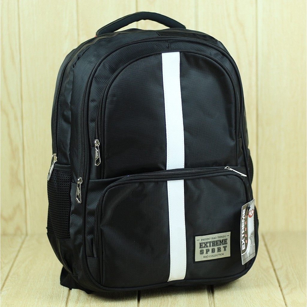 Tas Ransel Sekolah Extreme Hitam Garis Putih Back Pack Pria Wanita Trendy Keren Berkualitas