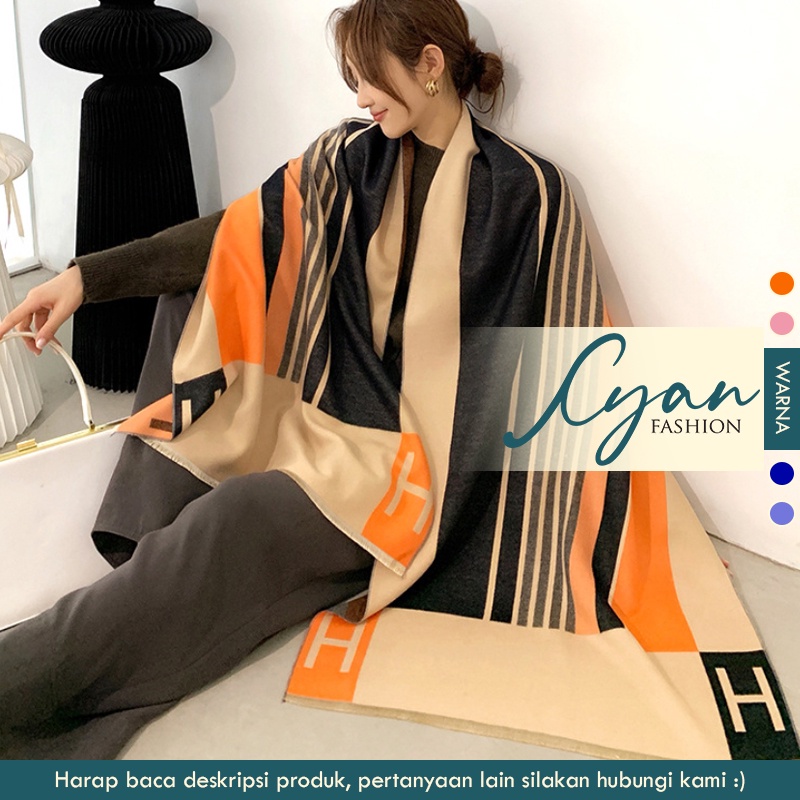 Syal &quot;Hebe&quot; 60 x 190 Anggun motif H yang mewah Bahan High Grade Cashmere Immitation