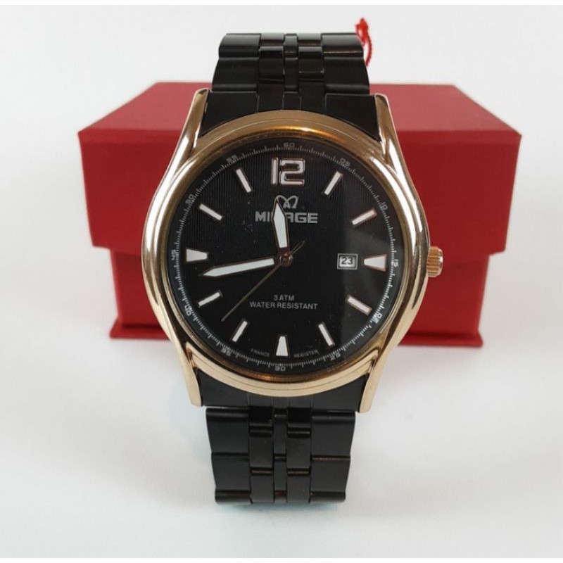 jam tangan pria;MIRAGE hitam rosegold~ORIGINAL WATER RESISTANT~TGL~STAINLESS