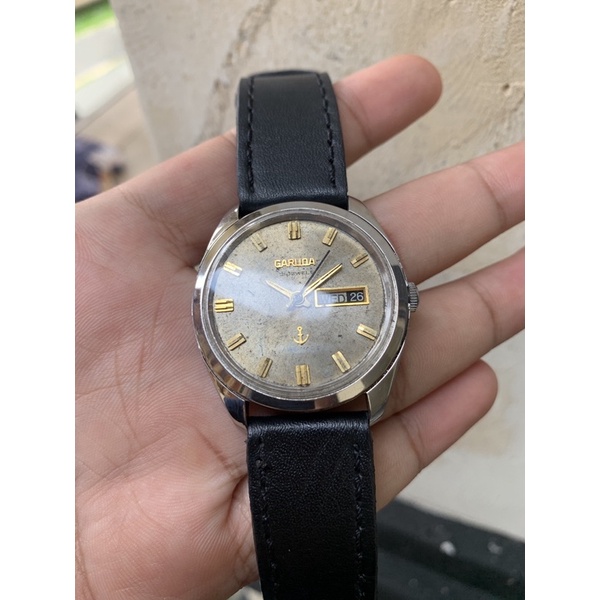 jam tangan garuda 21 jewels original, dengan strap kulit sapi asli
