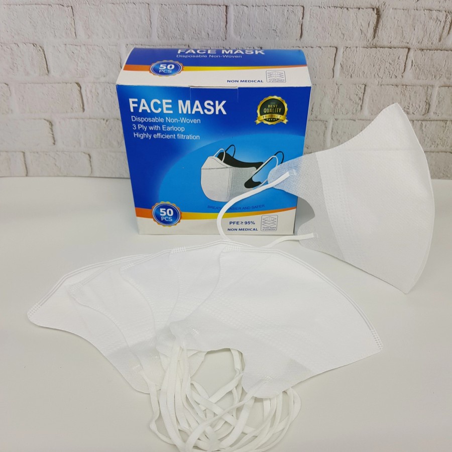 ENZ ® Masker Duckbil FACEMASK 3Ply isi 50Pcs Putih Hitam Duckbill Earloop Mask Kemenkes 1027