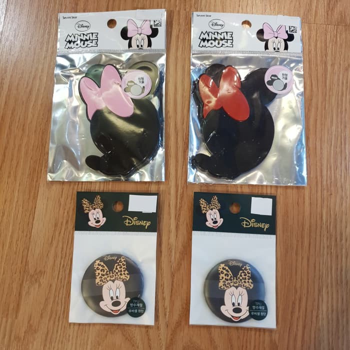 Kaca Cermin Portable Mirror Disney Minnie Mouse + Cushion Air Puff Set Original Korea