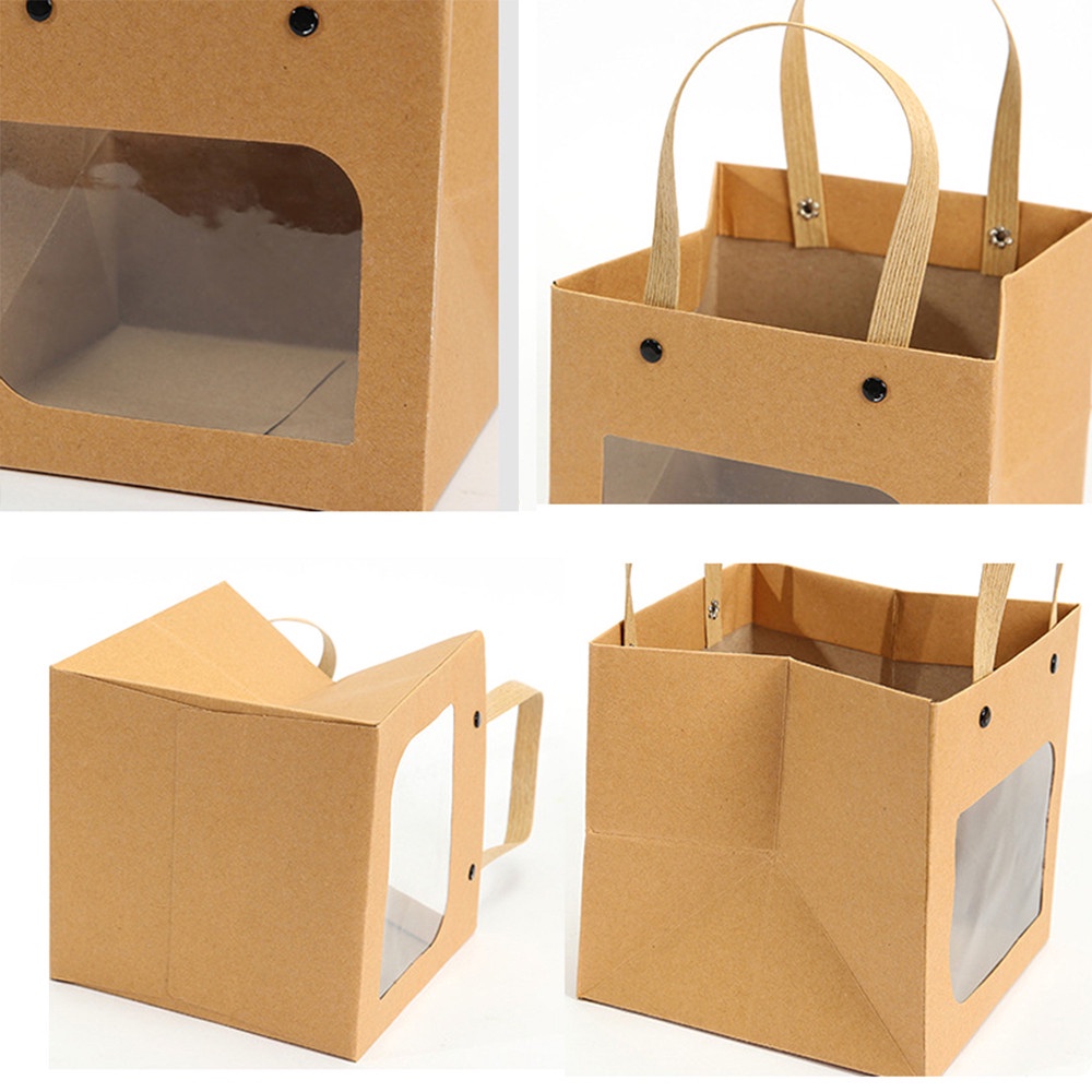 INS Cake Square Bottom Kraft Paper Bag Tas Kado Sederhana Baking Pouches