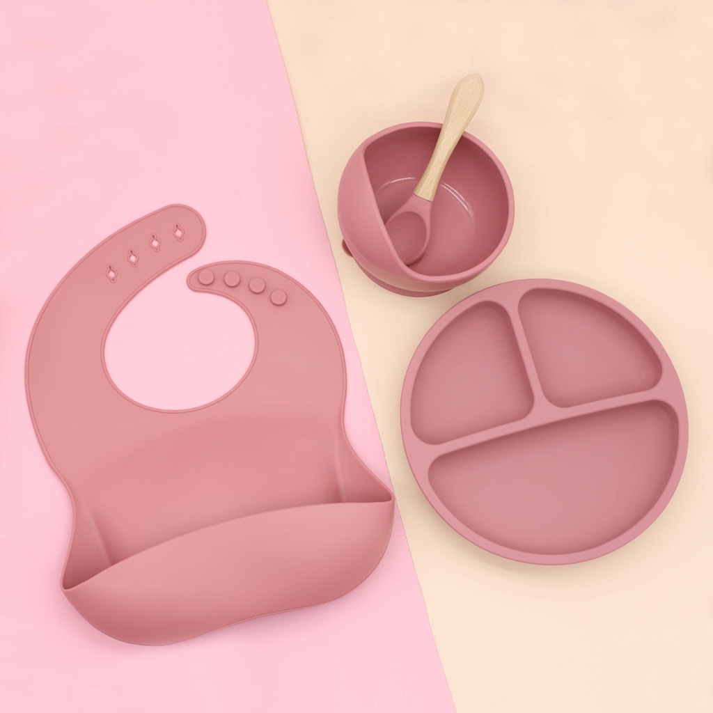 Alat tempat makan bayi bowl mangkok silicone suction bib slabber plate sendok baby spoon