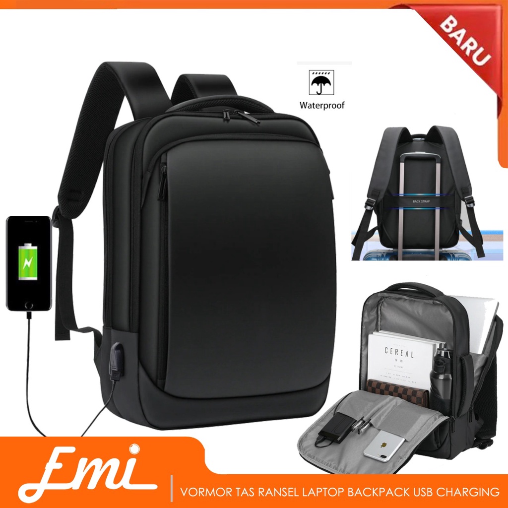 Tas Ransel Koper Laptop Backpack USB Charging Fit to Suitcase