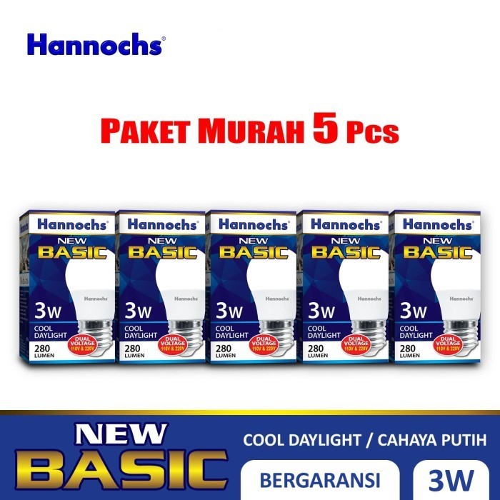 Hannochs - Lampu LED New Basic - 3 watt - Cahaya Putih (Paket 5 PCS)