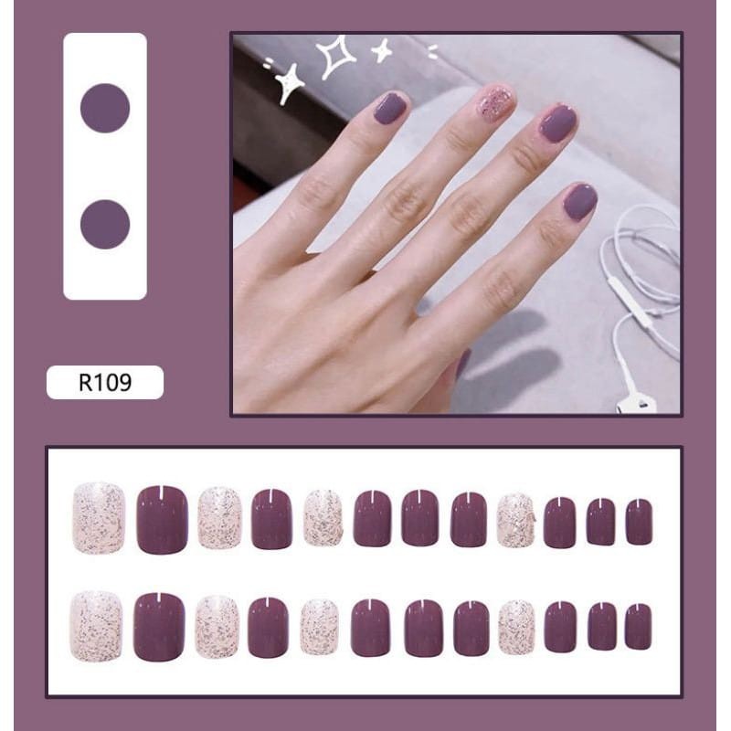 {R096-R111} kuku palsu fake nail art kode R [isi 24pcs + lem + box] kuku palsu R-Fake nail art R