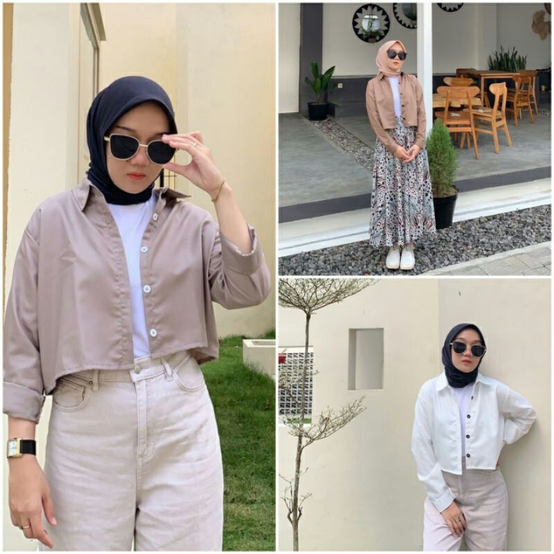 PROMO GRATIS ONGKIR....! Baju Atasan Kemeja Linen Wanita Kekinian | Kemeja Basic Outer Crop Top Wanita