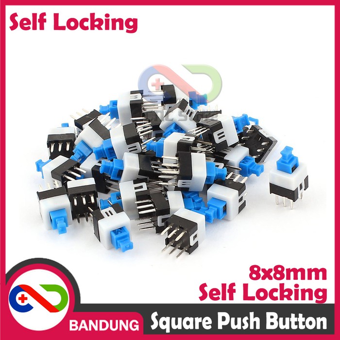 BLUE CAP SQUARE PUSH BUTTON 8X8MM SELF LOCKING LATCHING SWITCH