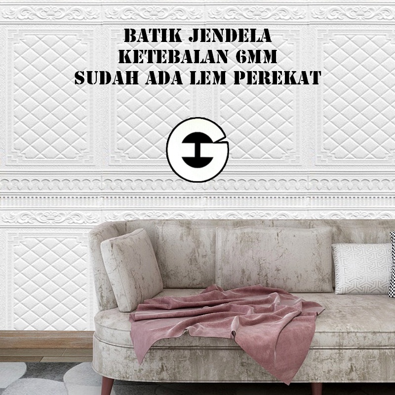 WA Wallpaper 3D Foam Stiker Motif Batik Pintu Jendela Putih Wallpaper Sticker Foam