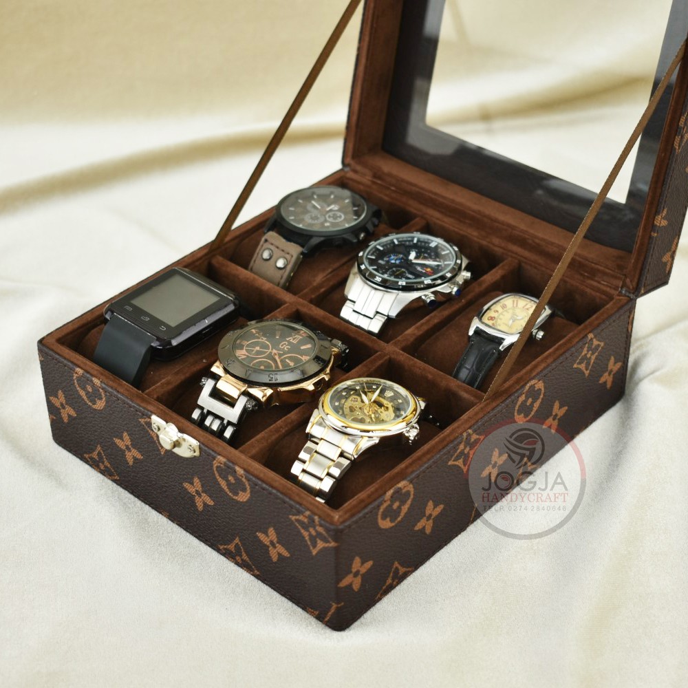 Premium Motif Kotak Jam Tangan Isi 6 / Tempat Jam Universal / Box Jam / Watch Box Organizer