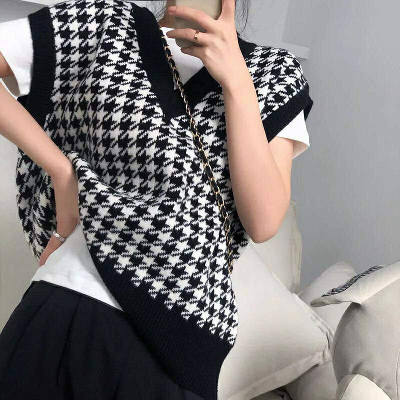 Jennie Vest rajut Houndstooth PREMIUM Import Vest Import Komputer Koreanstyle