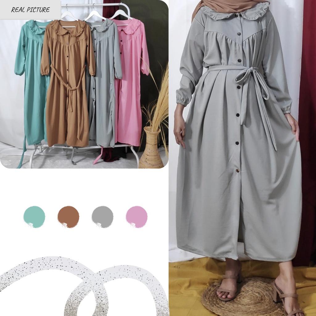 Dailythings Gamis Midi Wanita Busui Byanka Ukuran Fit L sampai XL LD 100cm Panjang 120cm