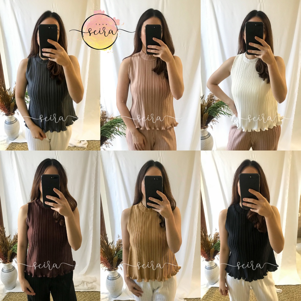 [BISA COD] MANDA TOP - Blouse Plisket Pleats Casual Tanpa Lengan / Baju Bangkok Premium Import