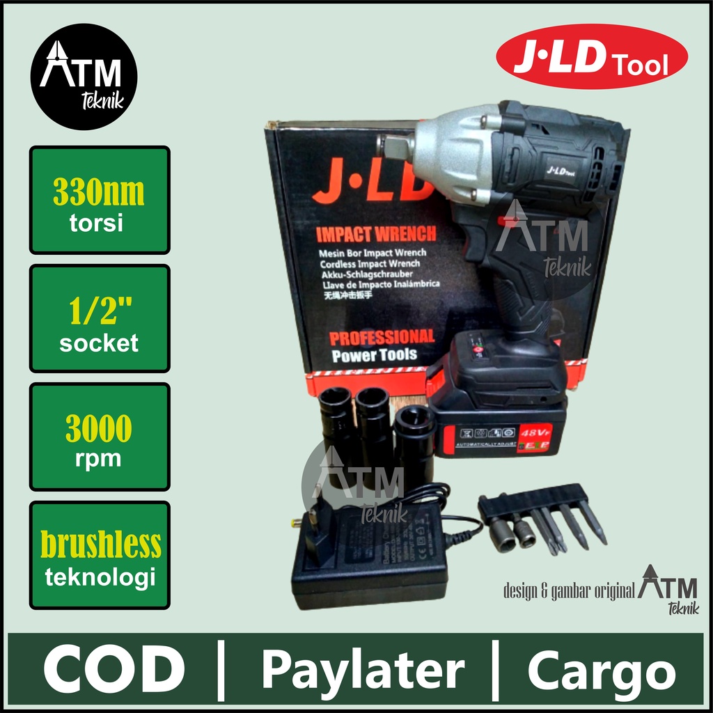 Impact wrench cordless, pembuka baut, impact 48v, bor impact 1 batrai baterai JLD Tool