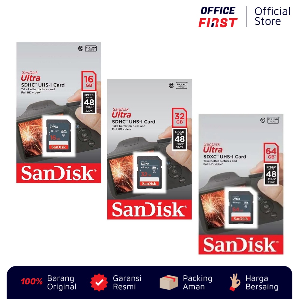 SanDisk Ultra SDHC UHS-I 48 MBps 16 32 64 GB / Memory Card Kartu SD