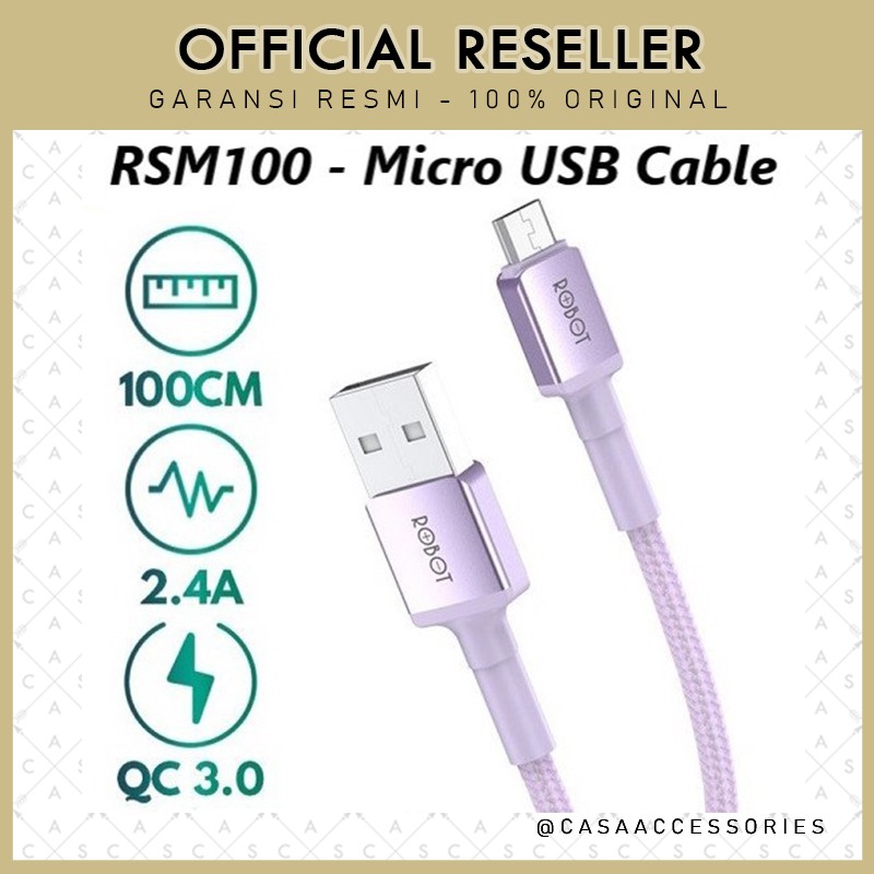 Robot RSM100 Micro USB Kabel Data Cable 1M 2.4A Braided Cable Android