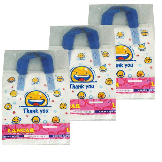 Kantong Plastik Soft Handle smile 30x32 isi 40 lmb/Softhandle Shopping Bag Motif Emoji/Kantong plastik Smile Softhandle/shopping bag smile/plastik packing handle smile putih/kantong plastik motif smile murah/plastik smile/softhandle smile