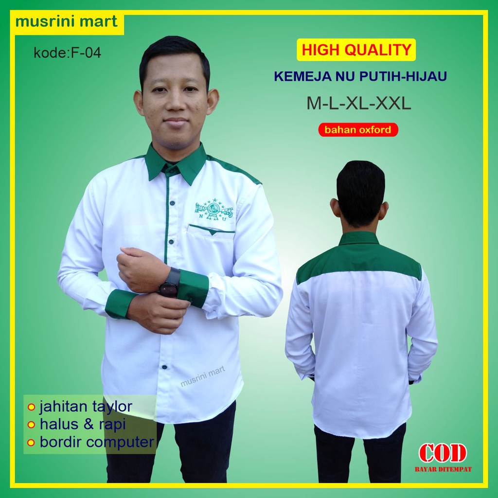 Baju Nu Koko Nu Ala Santri Nahdlatul Ulama Kemko Nu Terlaris Putih Hijau High Quality Jahitan Taylor