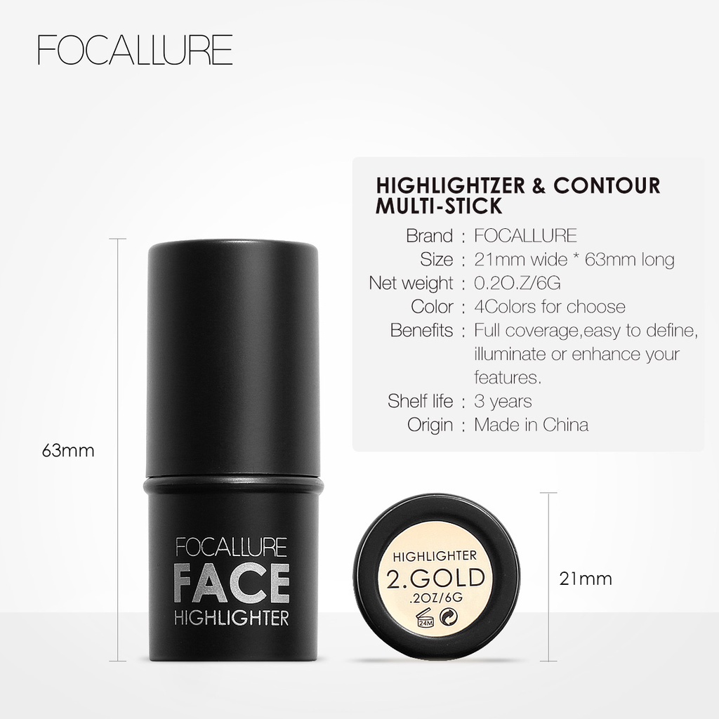 FOCALLURE Silky Cream Highlighter / Contour Stick- 4 Colours Untuk Wajah FA01