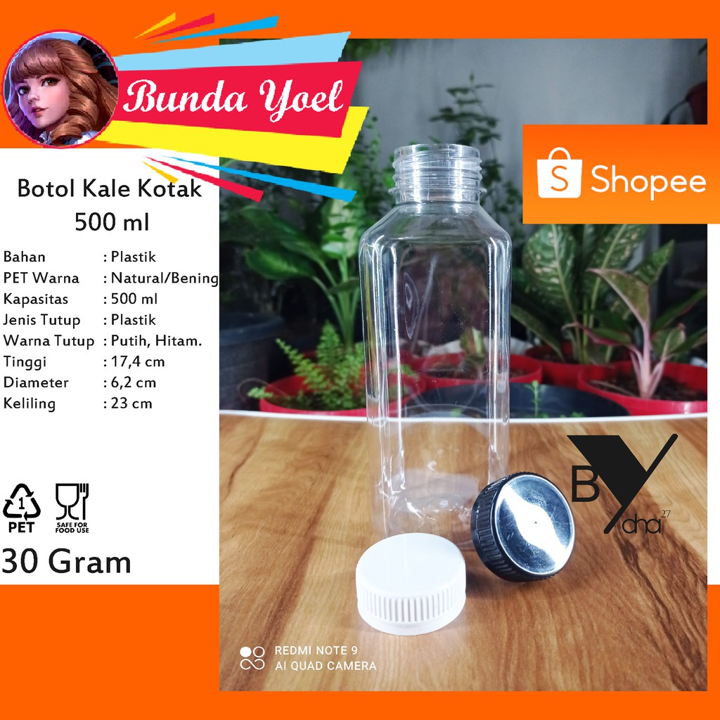 Botol KALE KOTAK 500ml SN Botol Jus 500ml Botol kopi 500ml Botol plastik 500ml ISI 100PCS BAHAN TEBA