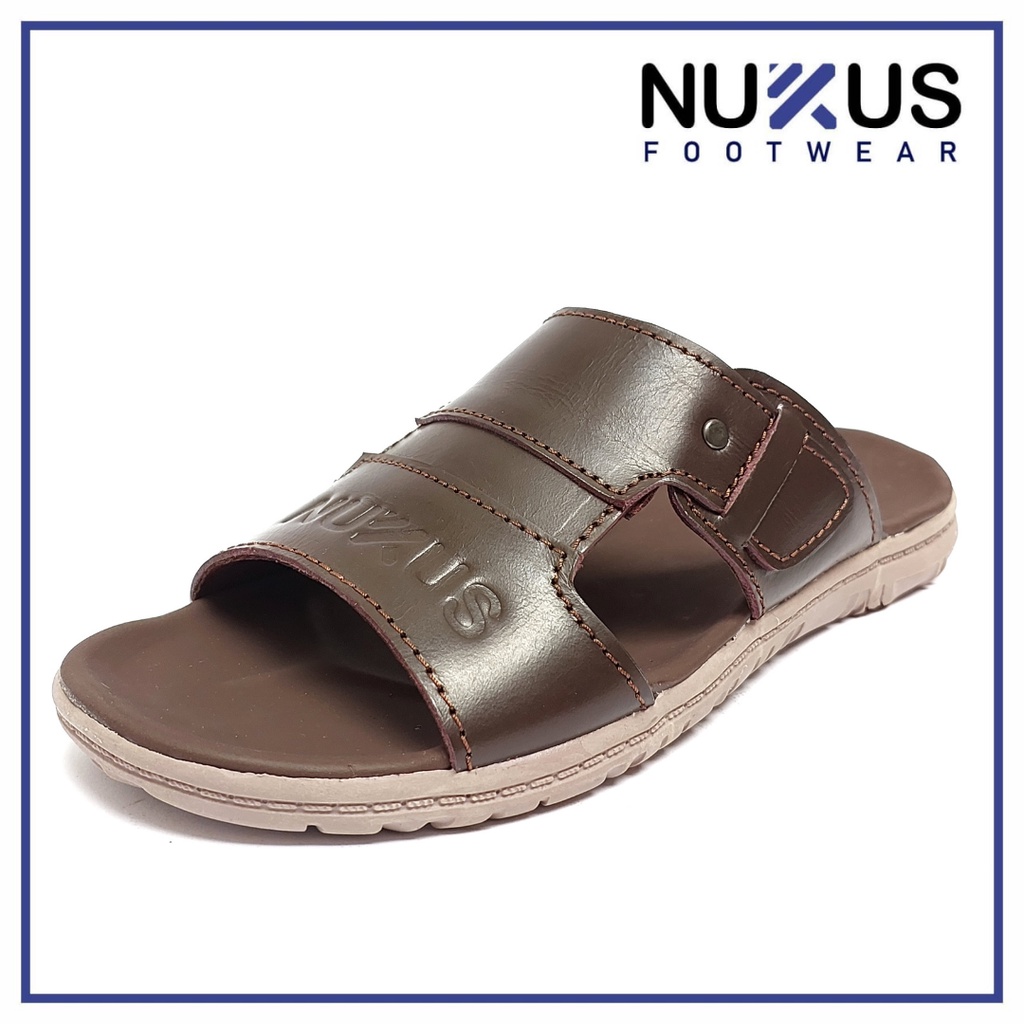 Nukus Sandal Pria Kulit Asli Selop Coklat Tua- NK 05