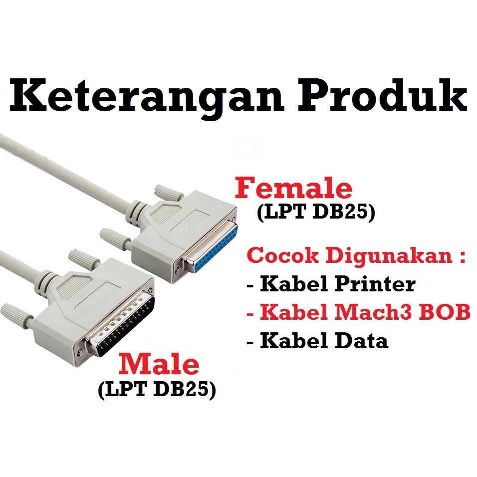 [HAEBOT] Kabel Cable Data Printer Pararel Mach3 LPT DB25 Male Female CNC 1.5 3 5 10 meter 1.5m 3m 5m 10m Breakout Konektor