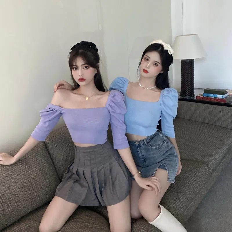 HUES.ID Baju Rajut Model Blouse Wanita Square Neck Tank Top Import Style Korea 4055