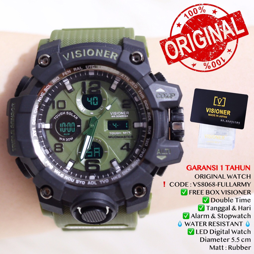 Jam tangan Pria ORIGINAL VISIONER WATCH Digital LED Rubber tahan air GARANSI VS8068