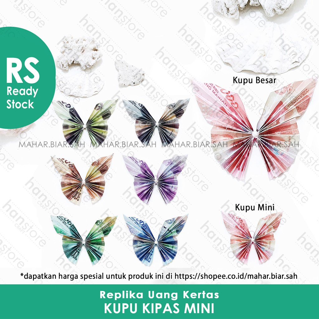 RS Origami Kupu Kipas Mini (2pcs) dari Replika Uang Kertas untuk Mahar  / Dekorasi / Mahar