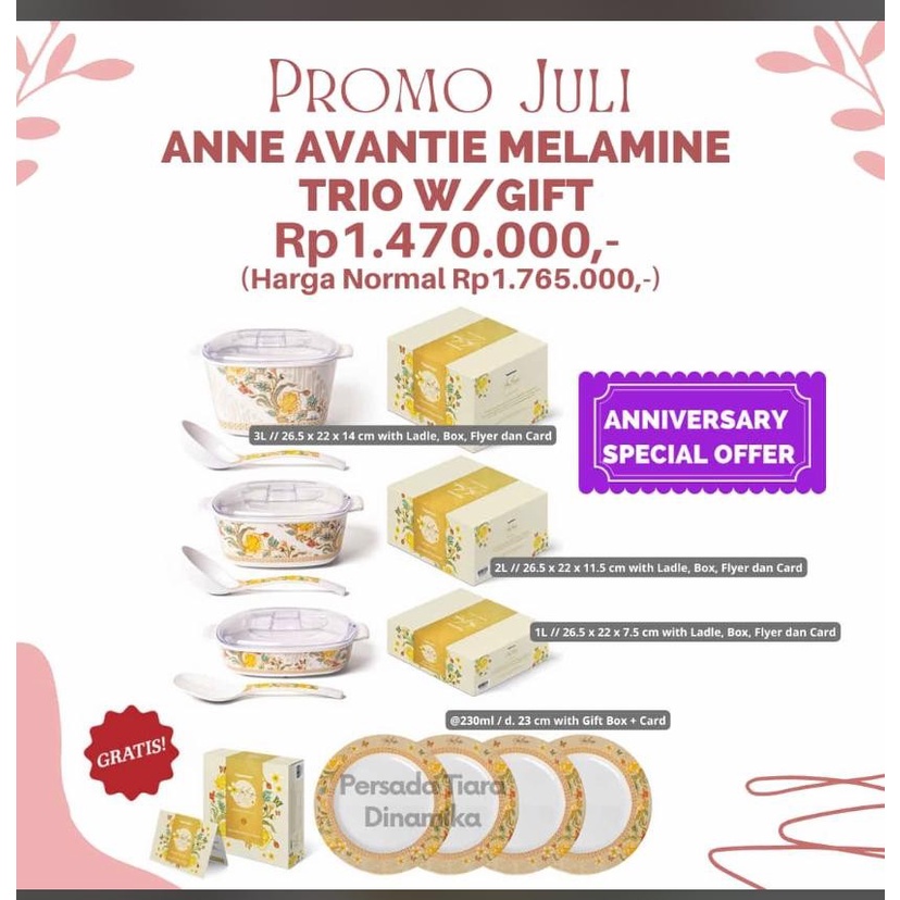 TUPPERWARE ANNE AVANTIE MELAMINE TRIO - GRATIS 4 PIRING ANNE AVANTIE