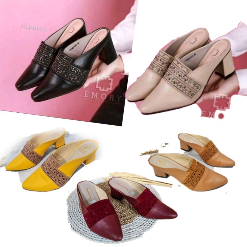 HEEL BUSTONG WANITA MODEL EMORY KELSEEY MURAH HEELS SELOP HAK PENDEK KERJA WANITA PUMP KULIT