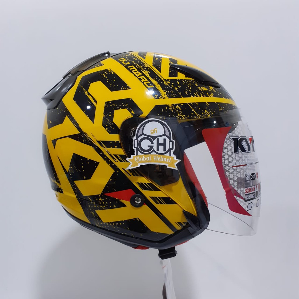 HELM HALF FACE KYT DJ MARU KYT DJMARU MOTIF #16 CRIMSON YELLOW BLACK