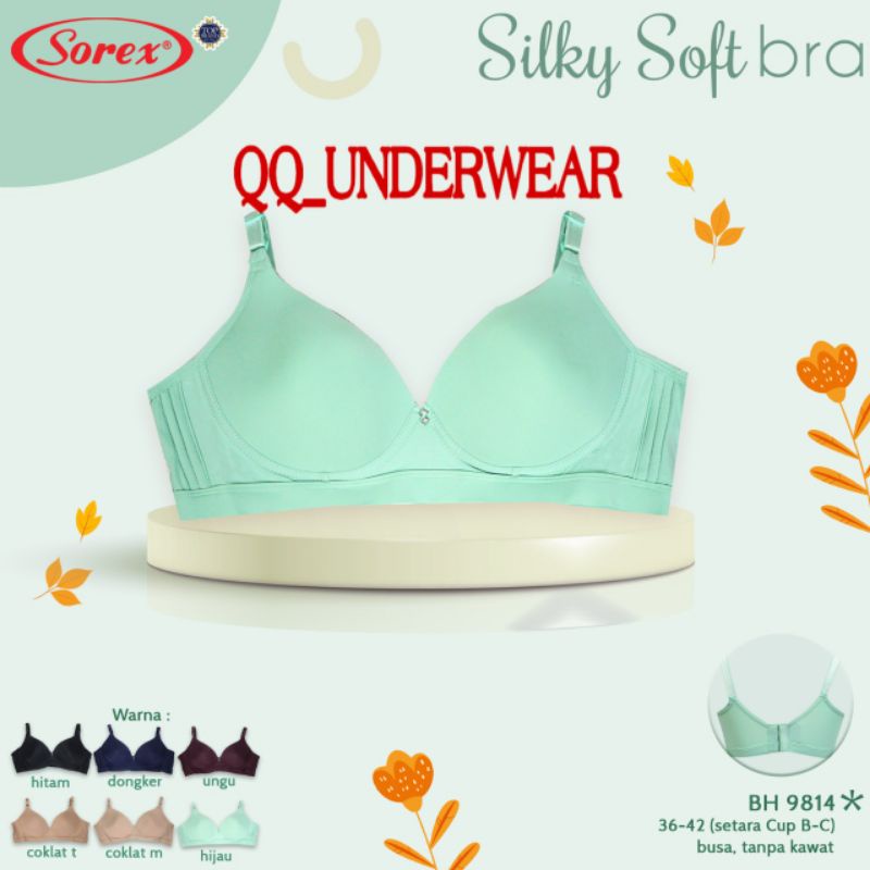 Bra Sorex 9814 Tanpa Kawat Busa Tipis Cup Besar Size 36-42 Kait 3 / Bra Sorex Silky Soft 9814 / Bh Sorex 9814 /Bra Sorex 9814