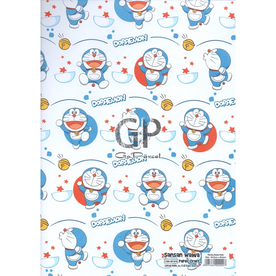 ( 5 Lembar ) DORAEMON SANWA - KERTAS KASO SANSAN WAWA / GIFT WRAP PAPER CAT DORA LOVELY CUTE BLUE WHITE TERBARU DOFF