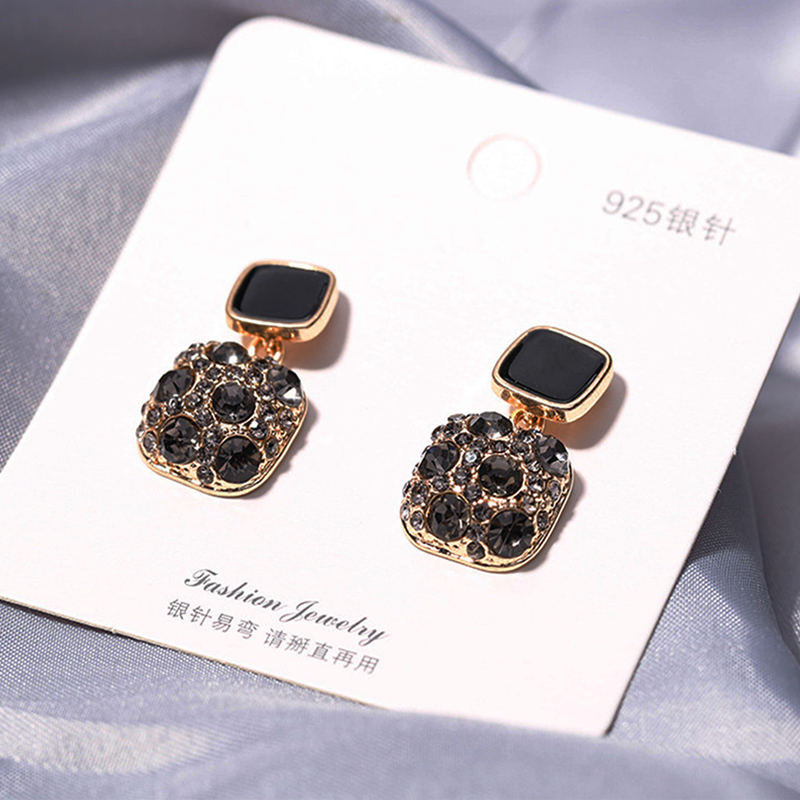 Anting Tusuk silver 925 Wanita Hias Berlian Putih Gaya retro Korea