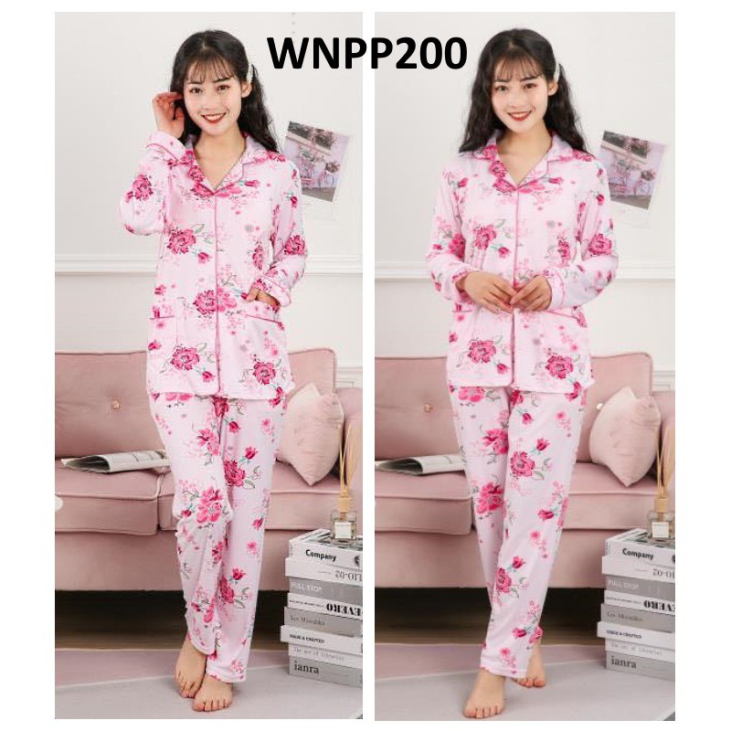 Piyama Wanita Kancing Depan Flower Pink - WNPP200