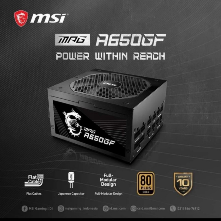 PSU MSI MPG A650GF (650 Watt) 80+ Gold Full Modular (Garansi 10 th)