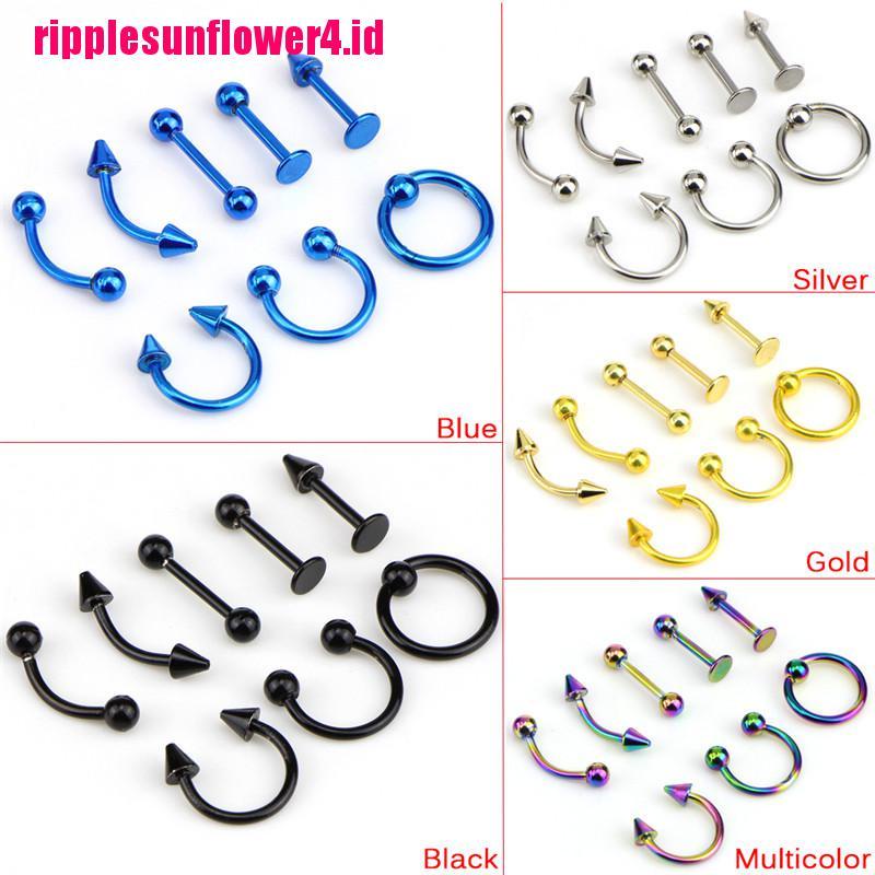 8pcs 16G Cincin Tindik Bahan Stainless Steel Untuk Hidung / Bibir / Telinga / Alis