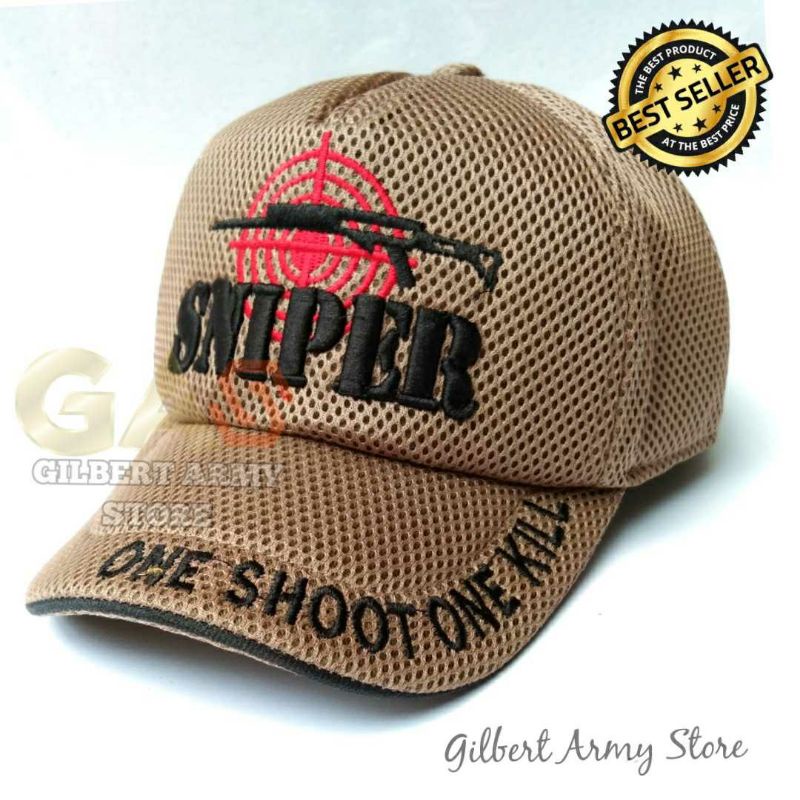 Topi Sniper Jaring Pria Keren Terbaru Tan Gurun Crem Tactical GILBERT ARMY STORE