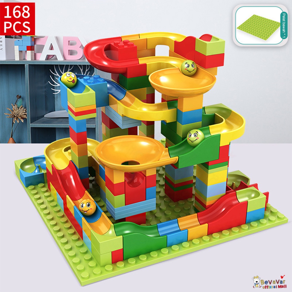 BEVAVAR 168Pcs Mainan Edukatif Anak Susun Building Brick Block Balok Marble Run Race