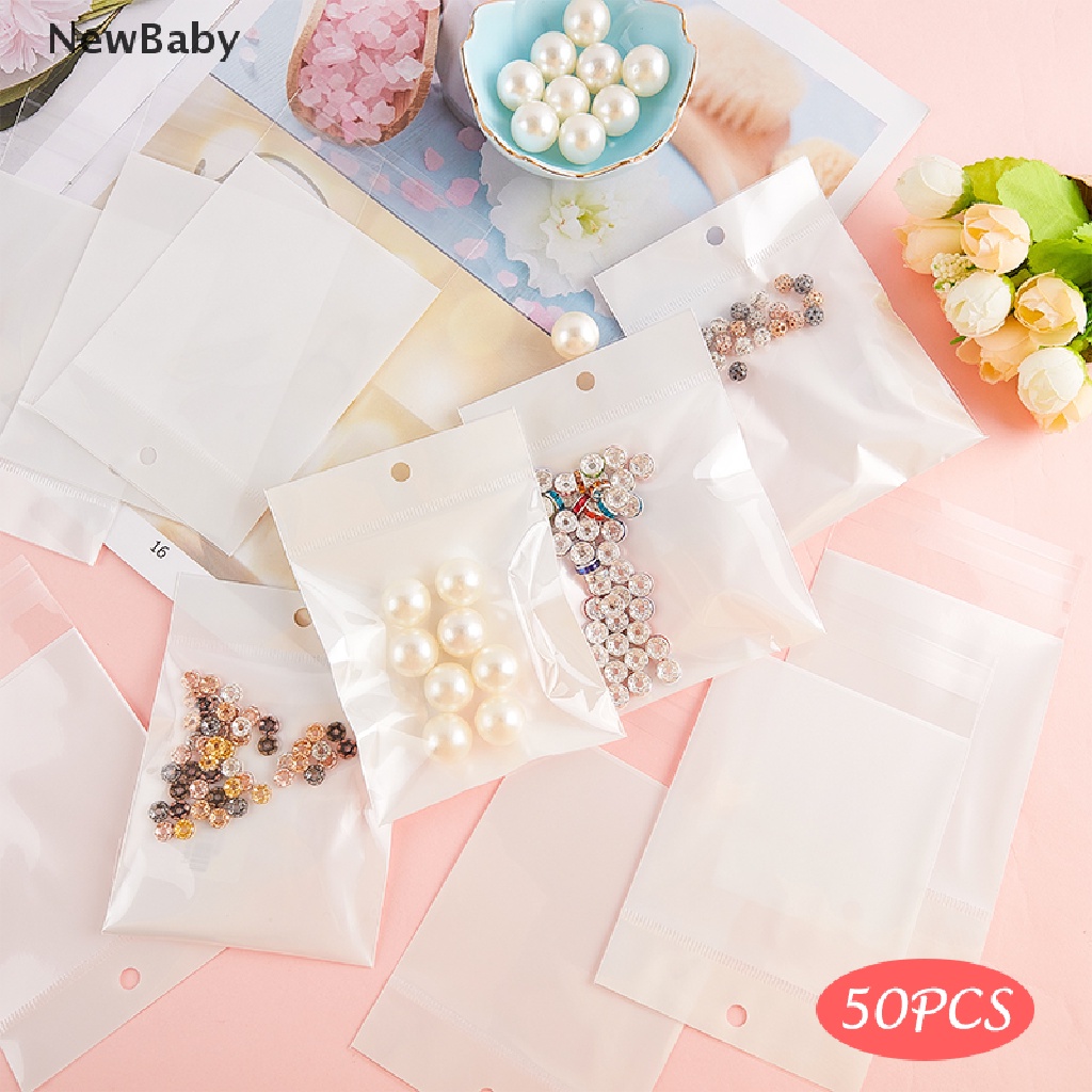 50pcs Kantong Plastik Cellophane Putih Dengan Segel Untuk Perhiasan DIY