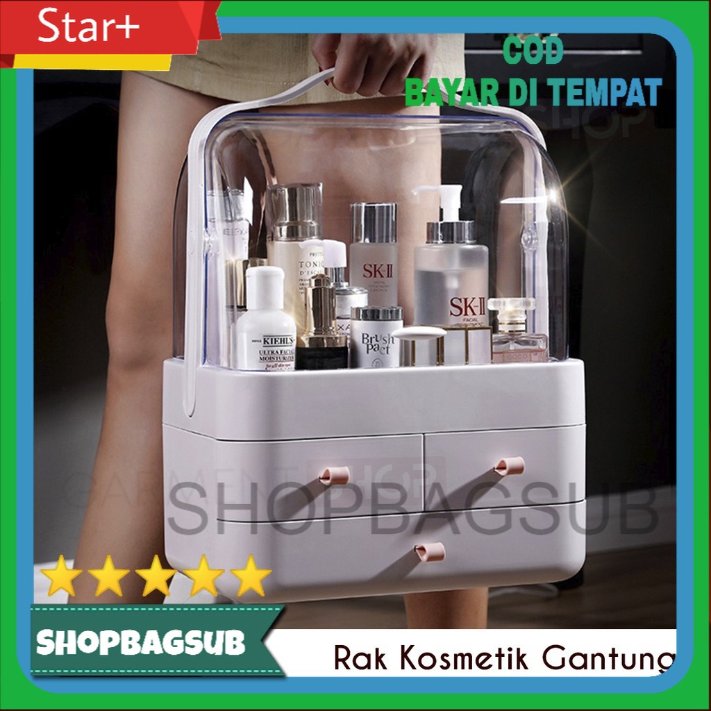 Rak Kosmetik Kotak Make Up Box Storage Organizer Penutup Kaca Akrilik Dustproof Anti Debu